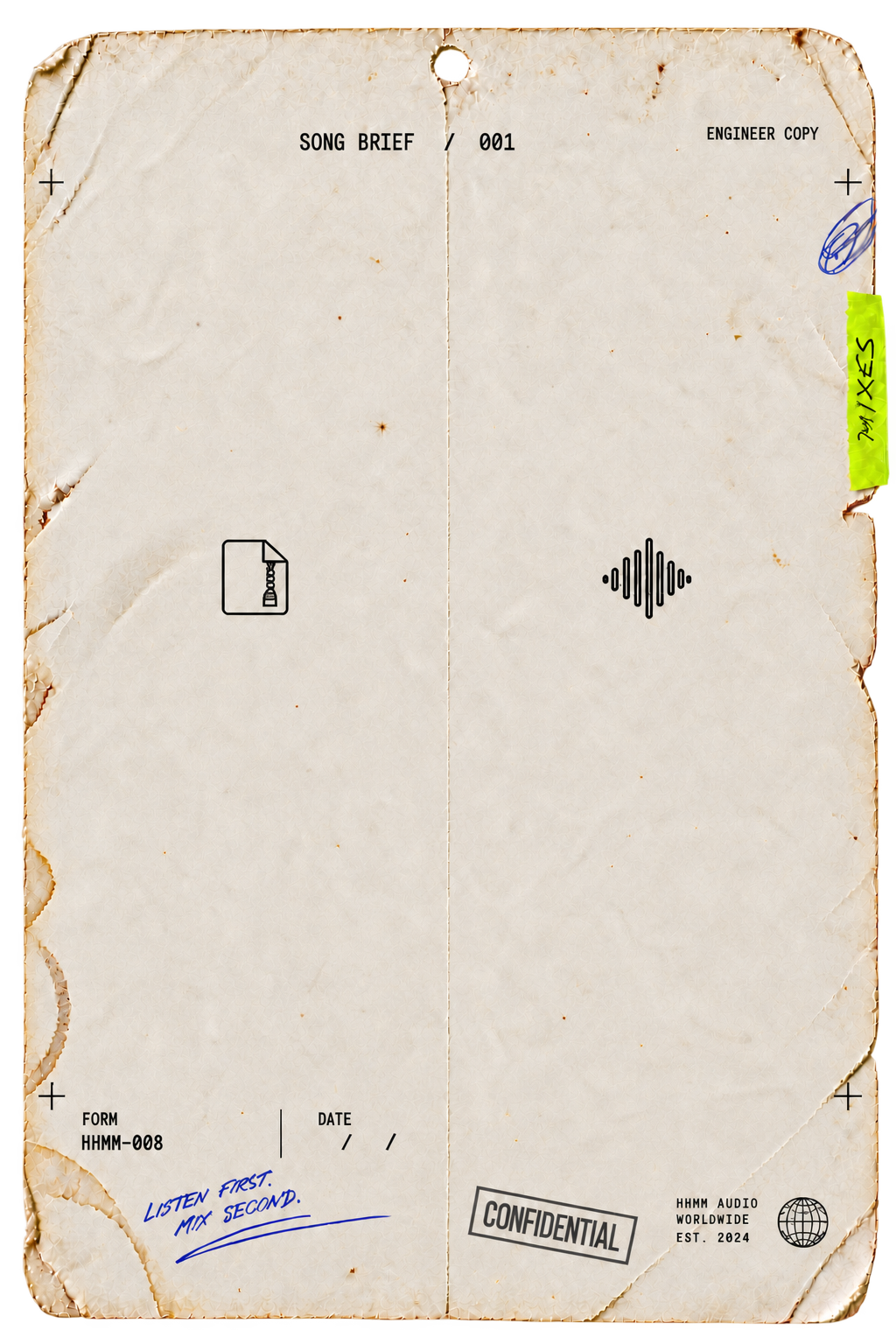 Vintage upload and song brief sheet